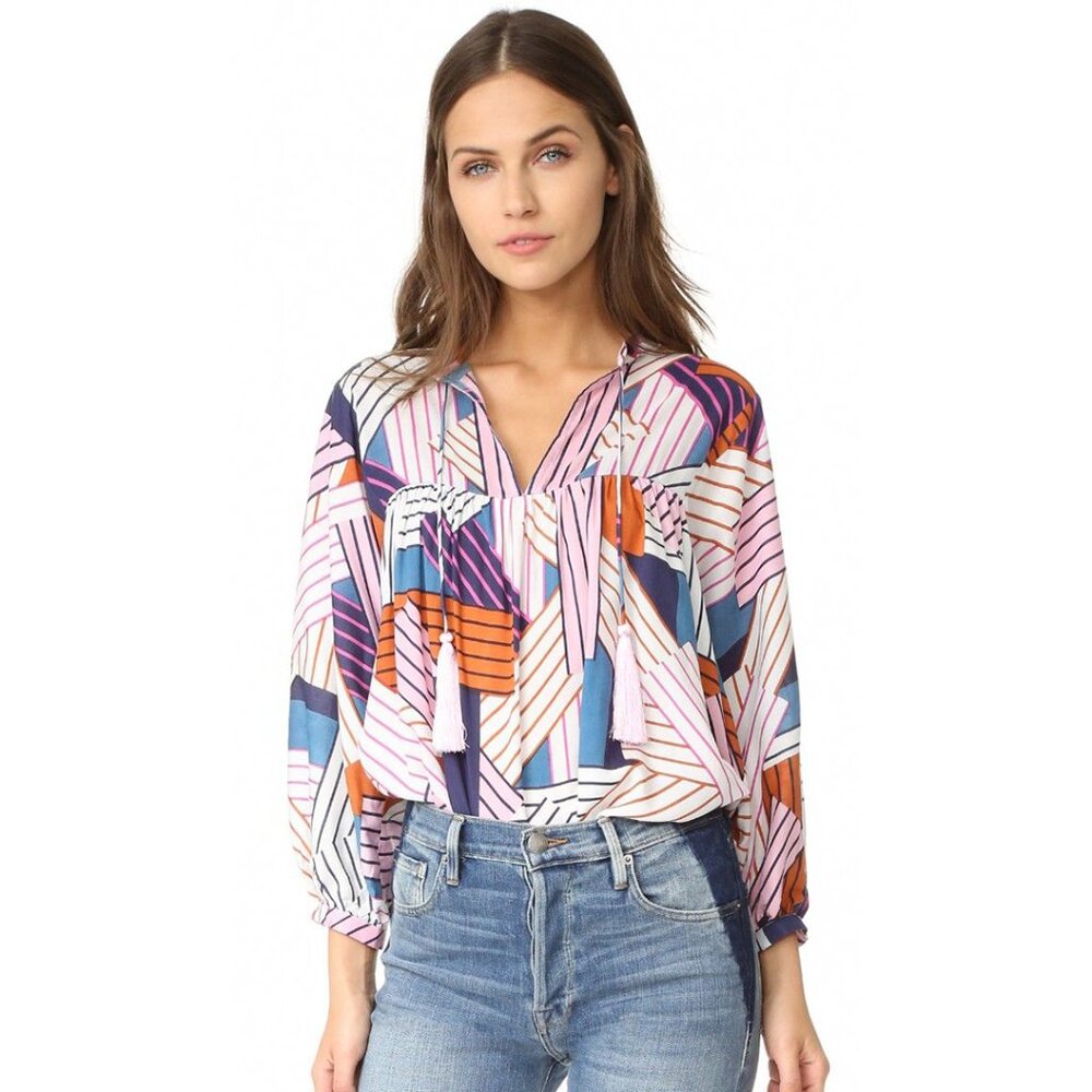 Cooper & Ella “Bridgit” Tassel Tunic Top | Size M | Geometric Print